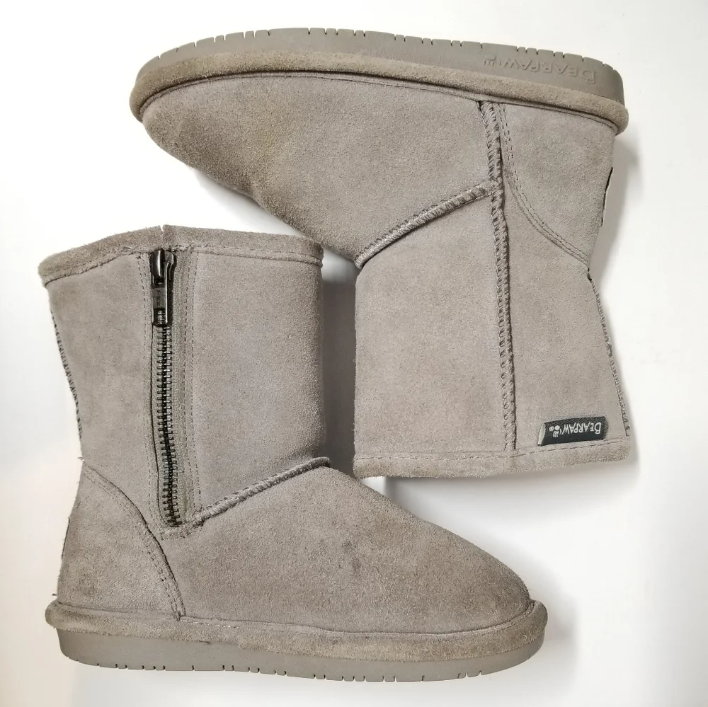 Bearpaw Emma Toddler Zipper Suede & Sherpa Winter Boots in Ash Gray 12